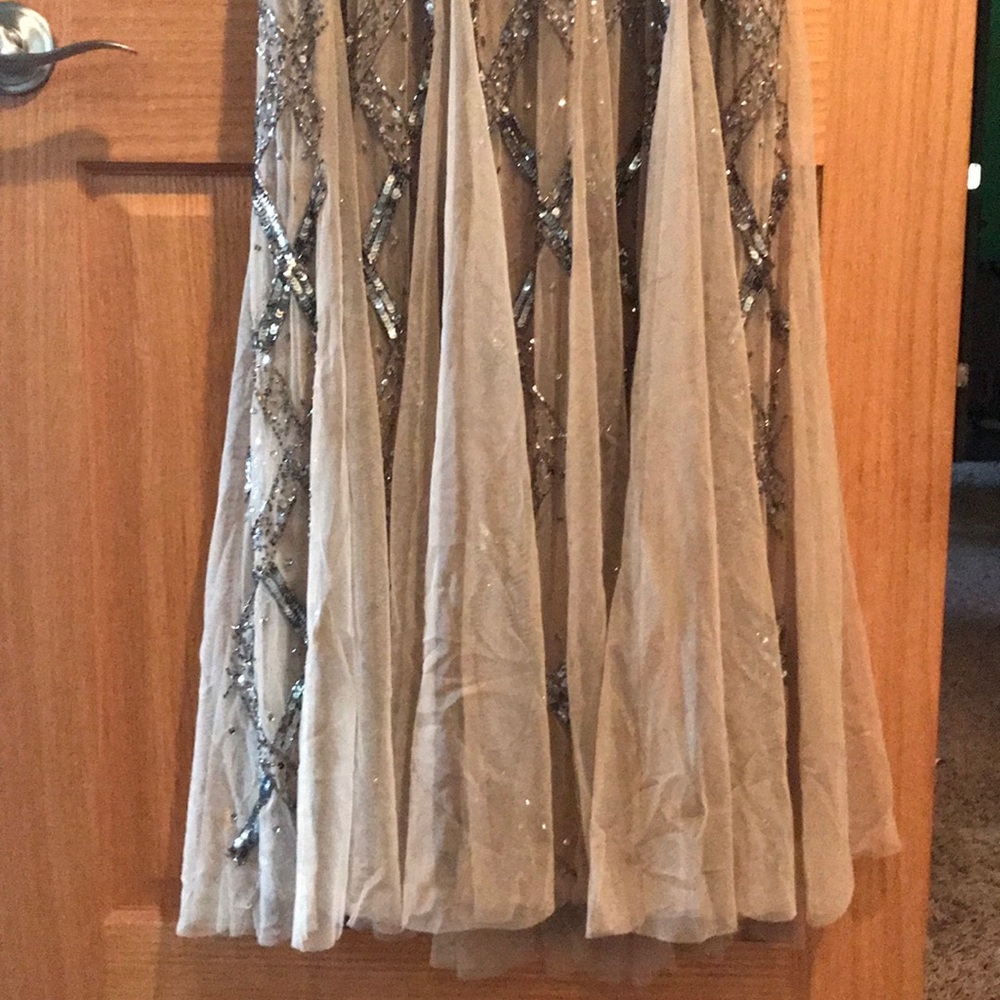 ADRIANNA PAPELL gown taupe silver sequin NWT 4 - Picture 4 of 8